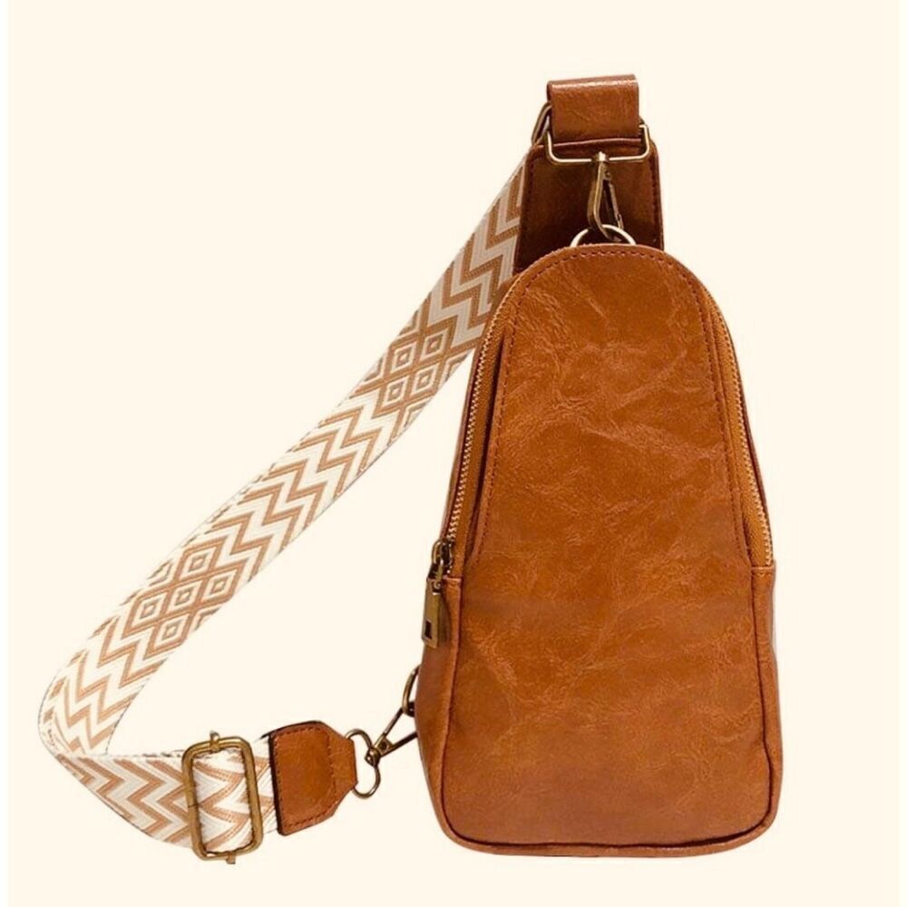Boho Western Brown Sling Purse Womens Leather Bag With Security Clasp Brand New